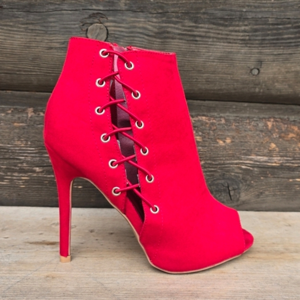 Charlotte Russe NEW Y2K Pop Glam Side Lace-Up Peep Toe Stiletto Booties 8M